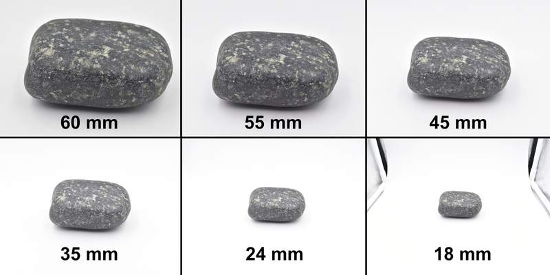 Der Stein wurde mit immer gleichem Abstand zur Kamera, mit verschiedenen Brennweiten abgelichtet